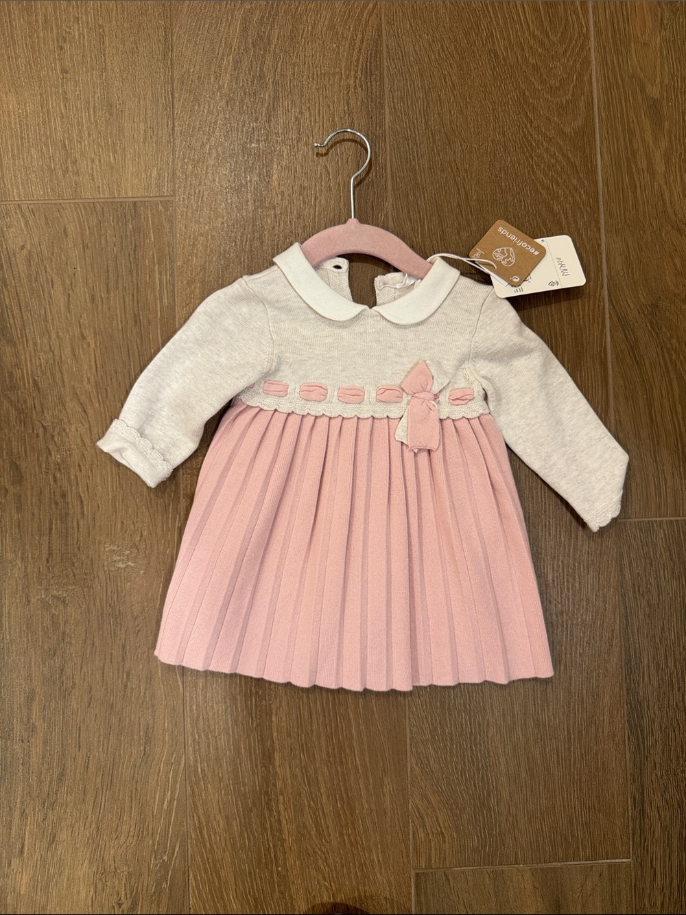 Mayoral Pink and Cream Pleated Dress with Bow
